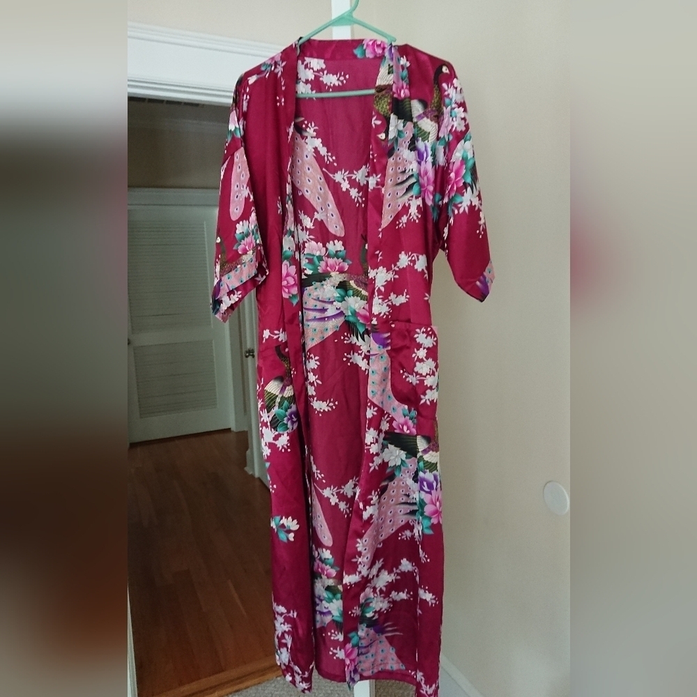 Floral Kimono Robe with peacock patterns - one size fits all
